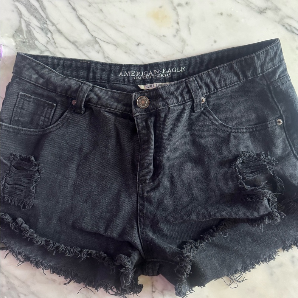 American Eagle Outfitters Dark Denim Distressed Shorts
